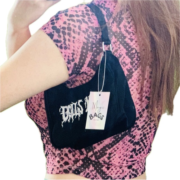 Dolls Kill: Graffiti Logo Embroidered Shoulder Black Bag - Picture 2 of 5